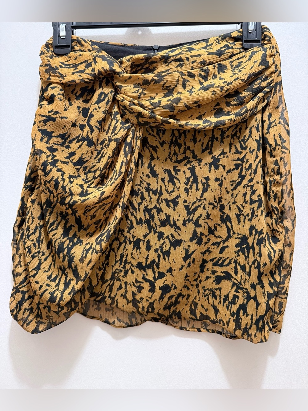 Zara Mustard Yellow and Black Draped Mini Skirt